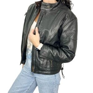 Screaming Eagle black leather lace up motorcycle jacket S